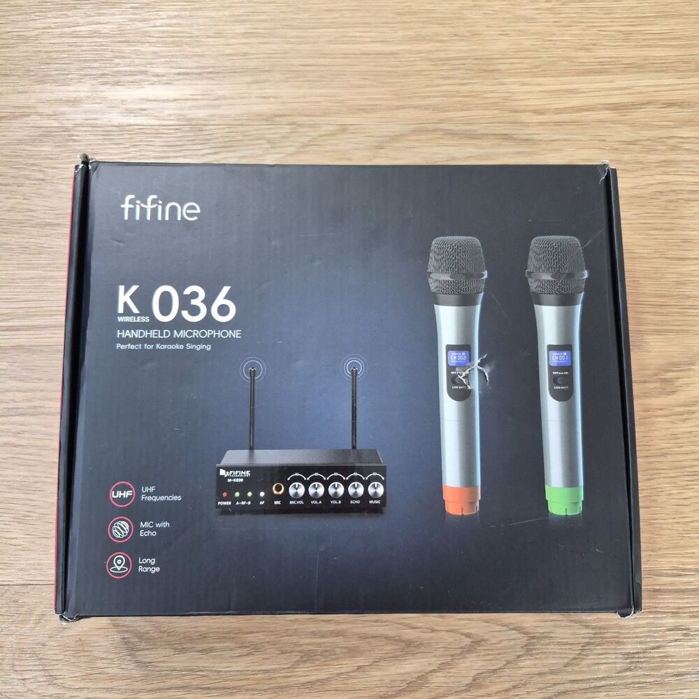 Fifine UHF Dual Channel Wireless Handheld Microphone, Easy-to-use Karaoke K036